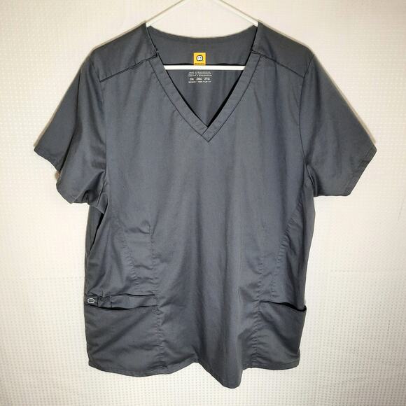WonderWink WonderWORK Scrub Top Women 2XL Gray V-Neck True Plus Fit Uniform - Picture 1 of 6